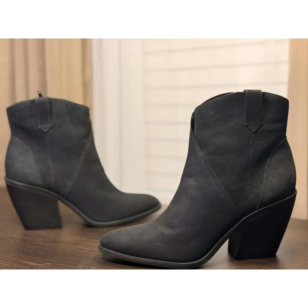 Lucky Brand Microsuede LEATHER Modern Western Boots Booties SZ 10 M BLACK